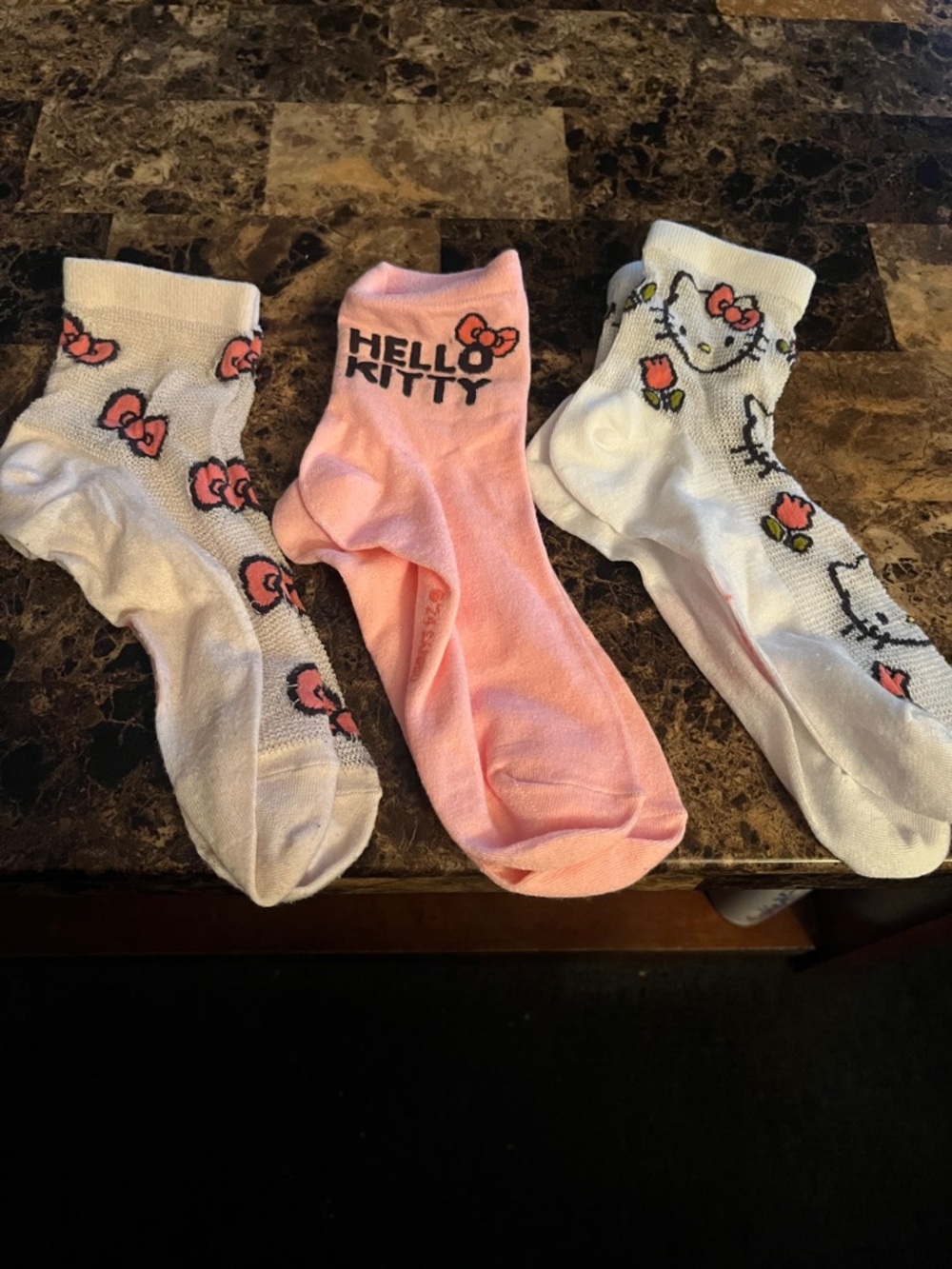 Hello Kitty Pink and White Crew Socks Trio - Cute Bow & Character Prints